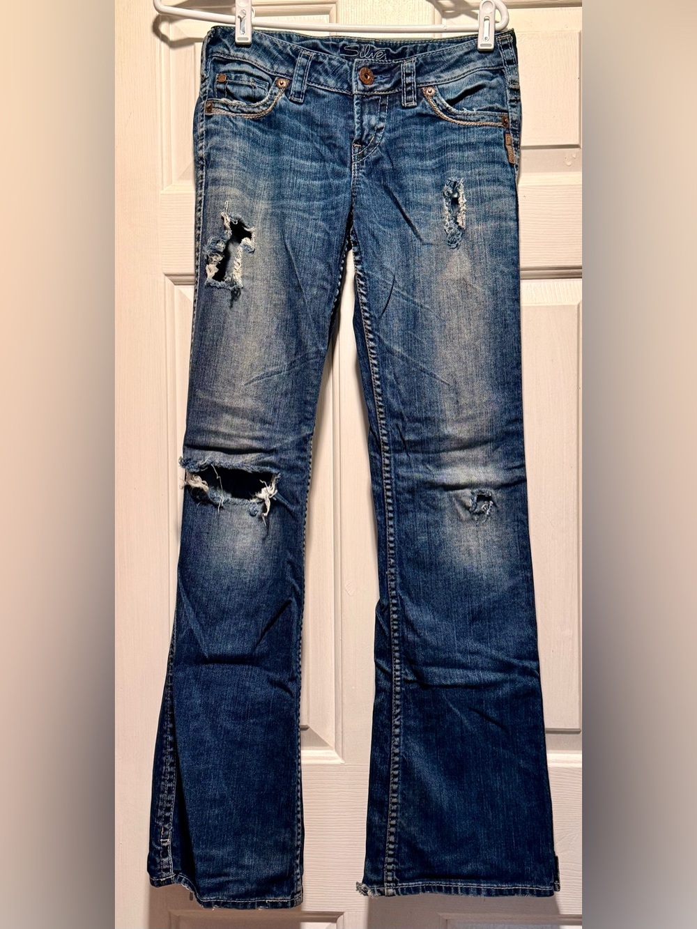 Silver Jeans Bootcut Ripped Blue Denim